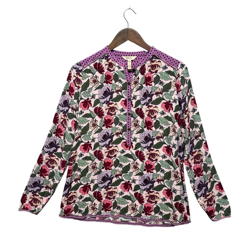 Matilda Jane Dusk Or Dawn Blouse Women's Size S Rayon Purple Soft Comfort Floral